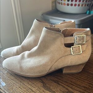 Clarks Beige Suede Ankle Boots with Double Buckle